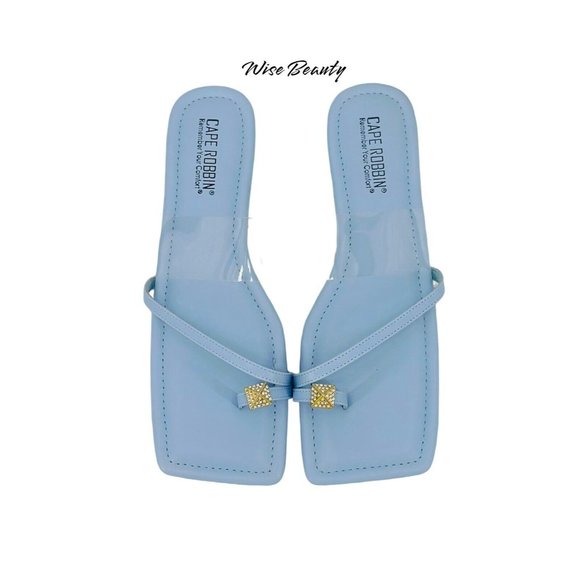 CAPE ROBBIN Women’s Toe Ring Slide Sandal Size 9 Shoe Blue Clear Gold NEW - Picture 5 of 6